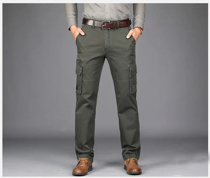 2026 New in Men's Pants Straight Leg Cotton Cargo Trouser Male Stretch Autumn Zipper Multi Pocket Classic Casual Work Wear Army