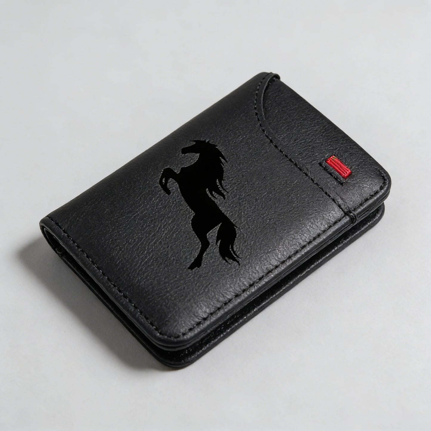 Men'S Retro Imitation Faux Leather Card Holder - Elegant Black Horse Design - Slim And Soft with Various Card Slots, Wallet