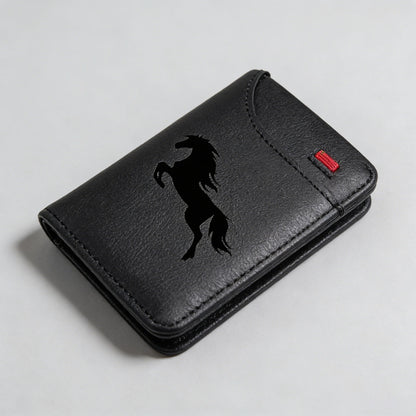 Men'S Retro Imitation Faux Leather Card Holder - Elegant Black Horse Design - Slim And Soft with Various Card Slots, Wallet