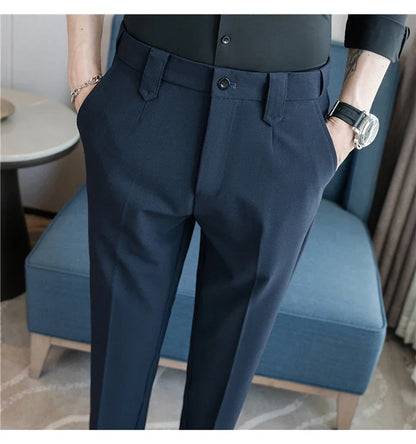 Elastic Waist Solid Color Suit Pants Men Formal Slim Fit Business Casual Trouser High Quality Social Wedding Fashion Dress Pant