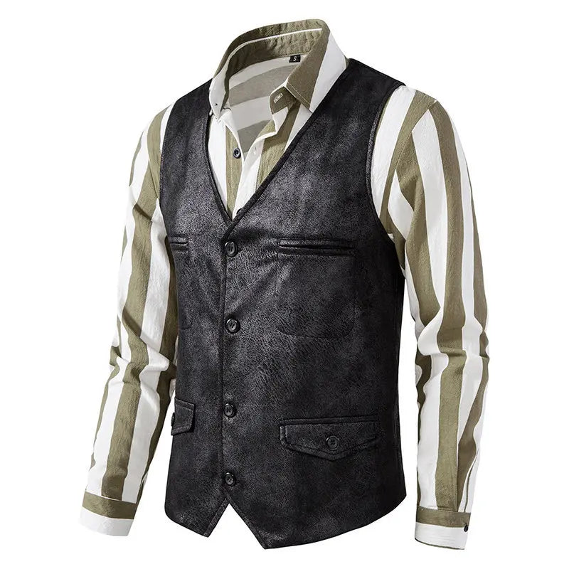 Man Vest Vintage Solid Single-breasted Male Waistcoat Slim V-neck Sleeveless Business Casual Versatile Men Suit Vest