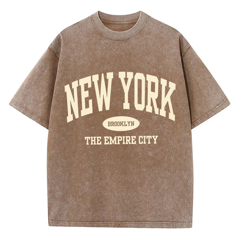 New York Brooklyn Letter Printed Washed T-Shirts Women Cotton Tops Comfortable Distressed O-Neck T Shirts Summer Womans Clothes