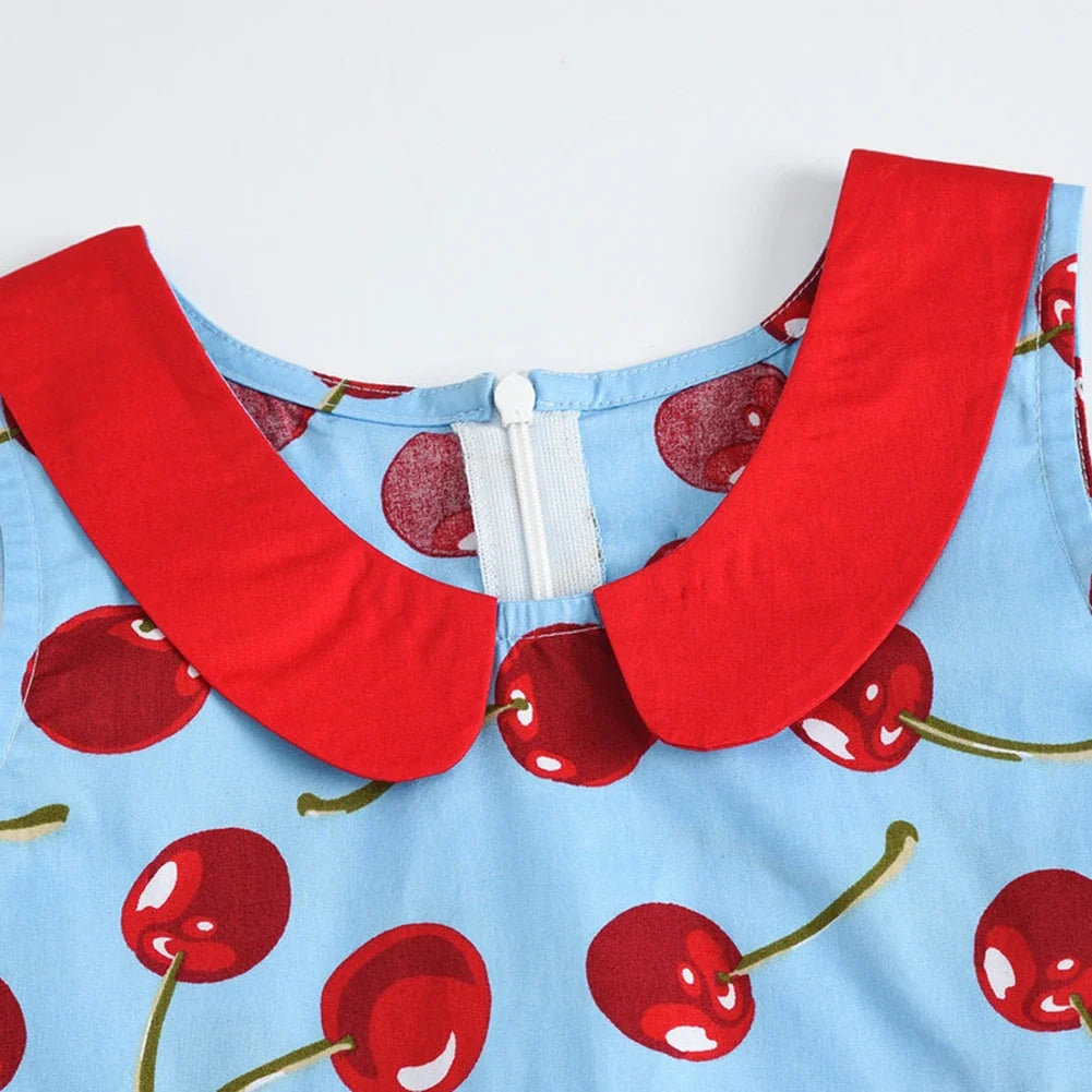 LPATTERN Girls' Vintage Rockabilly Dress Party Retro Polka Dot Floral Pattern A-line Dresses Pleated Skirt Knee-Length for 4-10Y