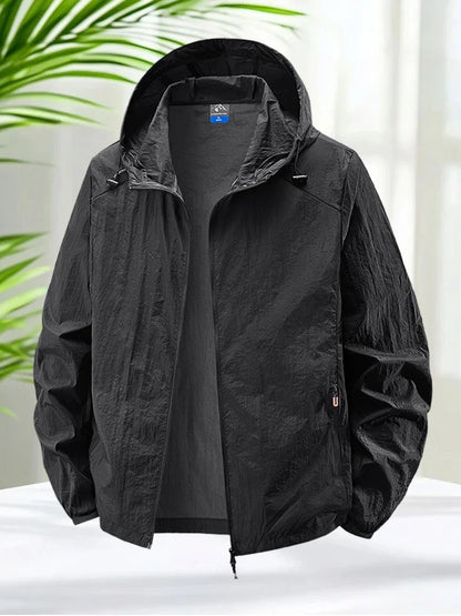Men's Hooded Sun Protection Jacket Lightweight Outdoor Windbreaker Quick Dry Breathable UV Coat for Hiking Running Travel Beach