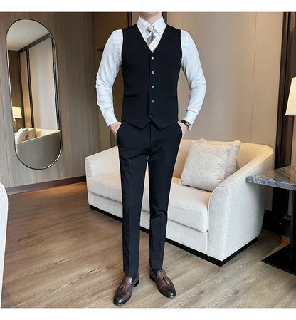 ( Vest + Pants) Men Luxury High Quality Business Suit Vest 2 pieces Formal Groom Wedding Dress Vest Set Fashion Club Clothing
