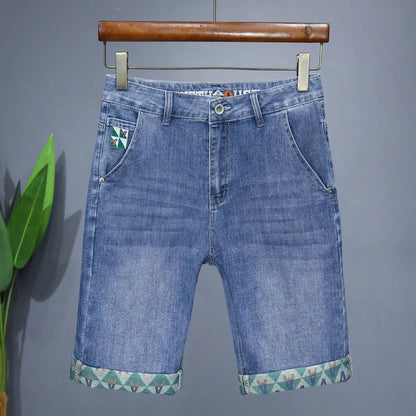 Men's Printed Denim Shorts Summer Thin Fashion Slim Straight Bermuda Jeans Personality Male Short Pants Streetwear