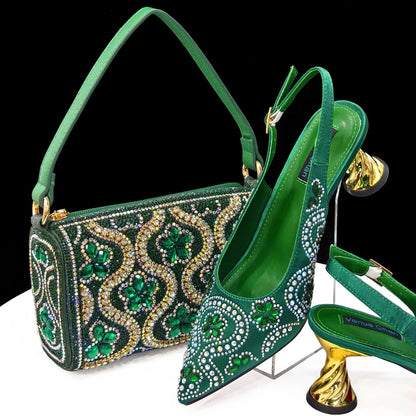 2024 Elegant Rhinestone Pointed-Toe Pumps With Matching Bag Set Large Capacity Bag for Women's Party High Heels