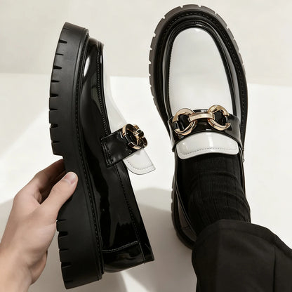 Classic Fashion Thick Sole Men's Penny Loafers Slip-On Business Dress Shoes for Gentleman Metal Buckle Formal Party Glossy Shoes