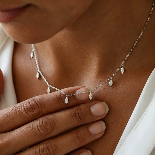 0.3carat Marquise cut Moissanite Dangling Necklace With Certificate 925 Silver Leaf Layering Charm Diamond Neckchain for Women