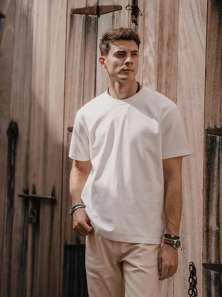 2026 Summer New Oversize 310gsm 100% Cotton T-shirts Men Quality Breathable Solid Color Comfortable Tops