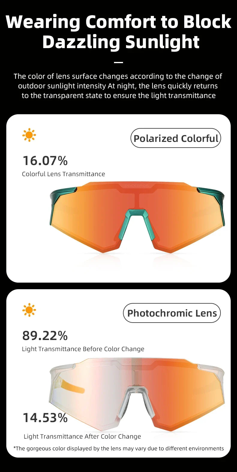 Photochromic Cycling Glasses Polarized Adjustable Nose Support Myopia Frame Sports Sunglasses Men Women Eyewear Goggle