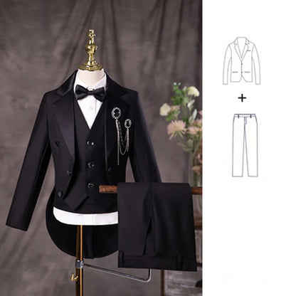 Flower Boys Black Piano Performance Tuxedo Dres Children Stage Violin Formal Suit Kids School Graduation Party Ceremony Costume