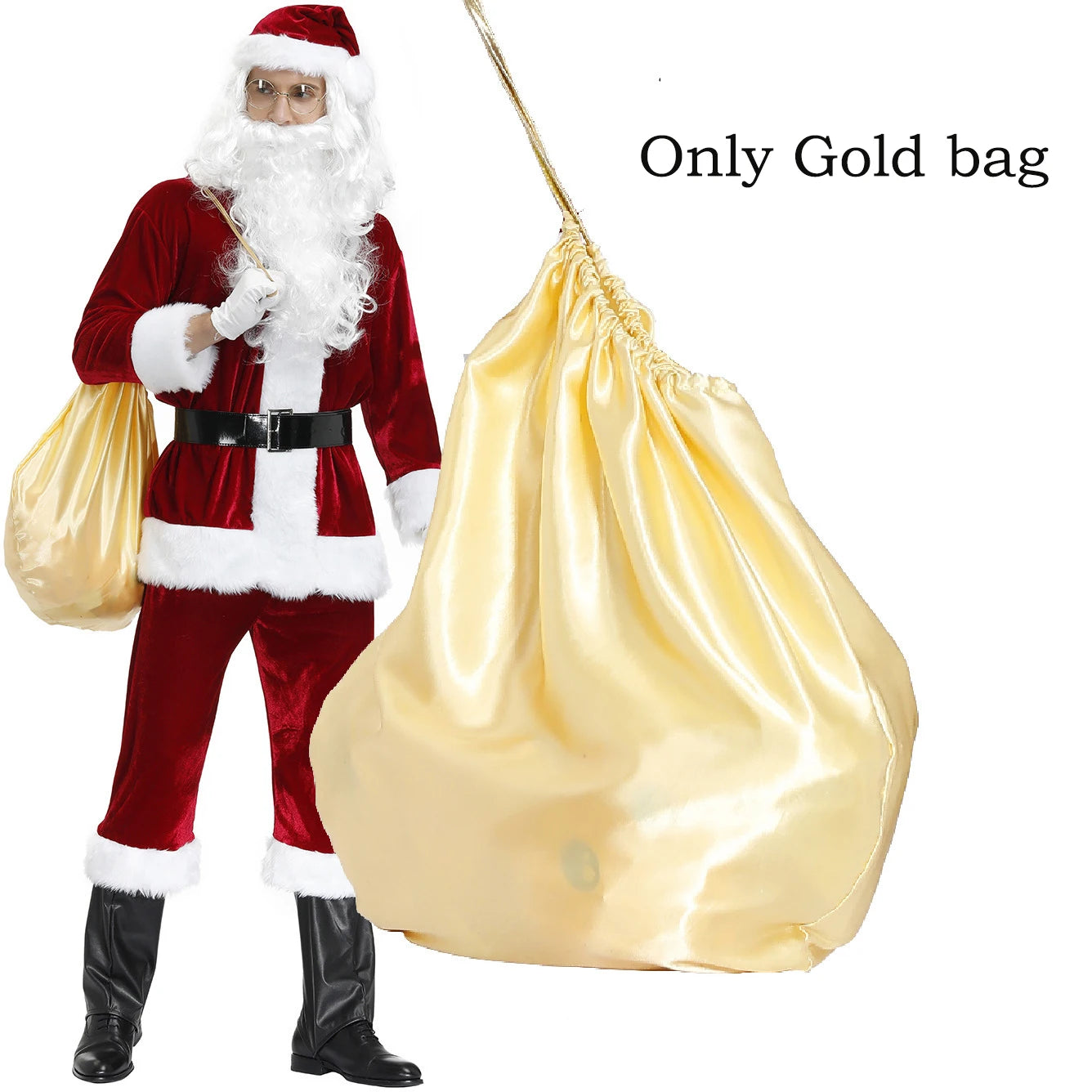 2024 New Man Santa Claus Suit Adult Christmas Cosplay Costume Red Deluxe Velvet Fancy 8pcs Set Xmas Party Family Costume Outfits