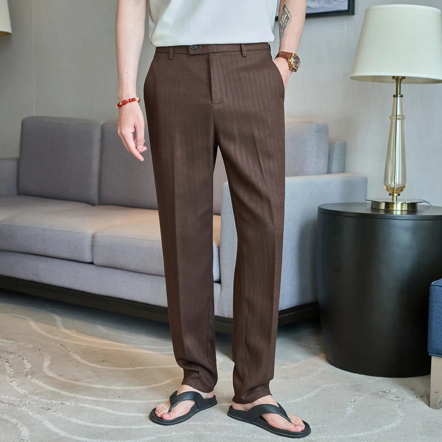 Summer New Linen Breathable Trousers High Quality Fashion Men Straight Casual Pants Men Slim Fit Solid Business Office Suit Pant