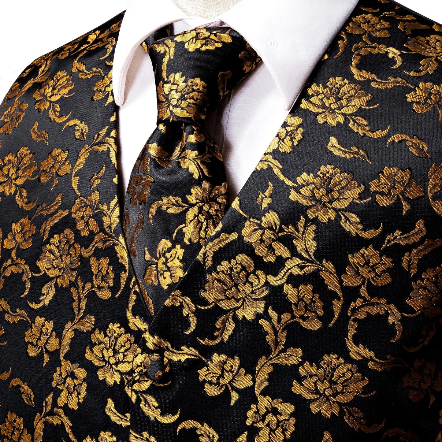 High Quality Silk Mens Vests Champagne Paisley Waistcoat Neck Tie Hanky Cufflinks Brooch Set for Men Suit Wedding Office