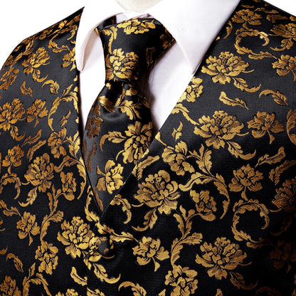 High Quality Silk Mens Vests Champagne Paisley Waistcoat Neck Tie Hanky Cufflinks Brooch Set for Men Suit Wedding Office