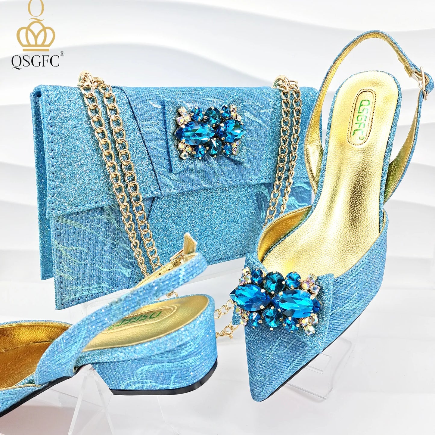 Italian Design Elegant Evening Shoes And Bag Set African Crystal Comfortable Shoes And Capacity Bag Commuter Women's Shoes