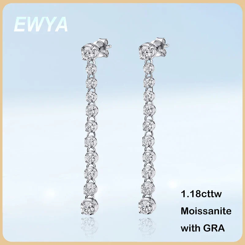 Luxury Designer Real D Color 1.18cttw Full Moissanite Drop Earring for Women 925 Silver Diamond Long Tassel Dangle Earrings