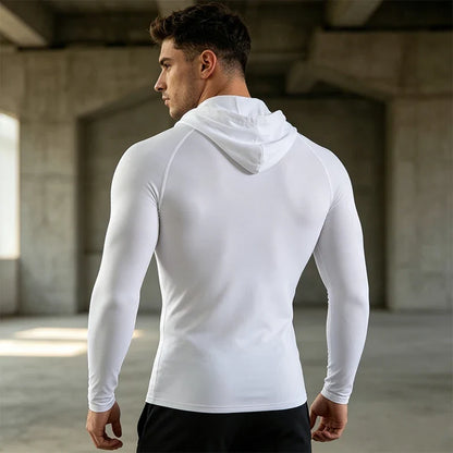 Men's Compression Hooded Long Sleeve Shirt Quick Dry Breathable Sports T-Shirt for Gym Running Workout Fitness Athletic