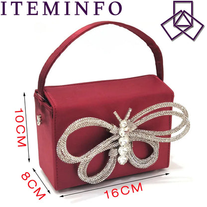 2023 Ladies Pointed-Toe Party High Heels Magenta Colour Bow Rhinestone Stereo Bag Evening  African Wedding Shoe And Bag Set