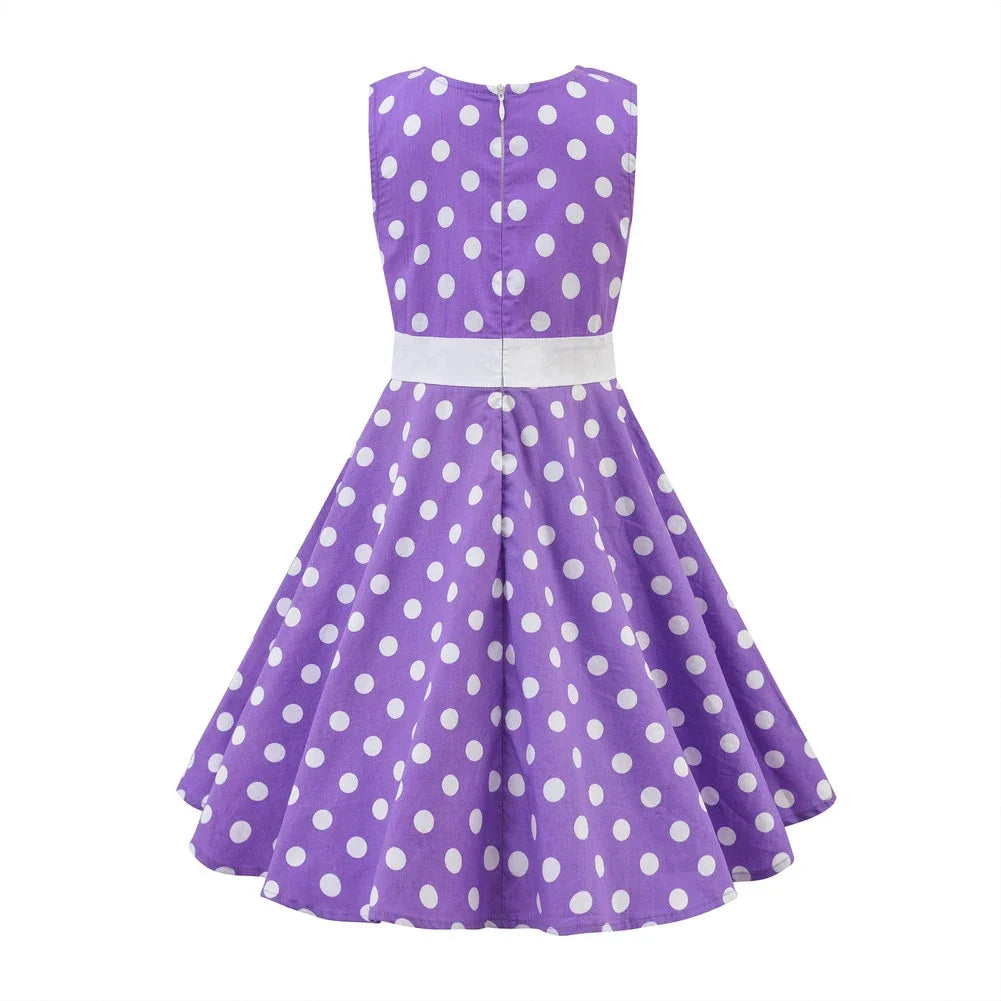 LPATTERN Girls' Vintage Rockabilly Dress Party Retro Polka Dot Floral Pattern A-line Dresses Pleated Skirt Knee-Length for 4-10Y