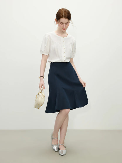 White Mermaid A-Line Skirt 2025 Summer High-Waisted Office Evening Chiffon Tailored Elegance Casual Loose Skirts 25FS12166