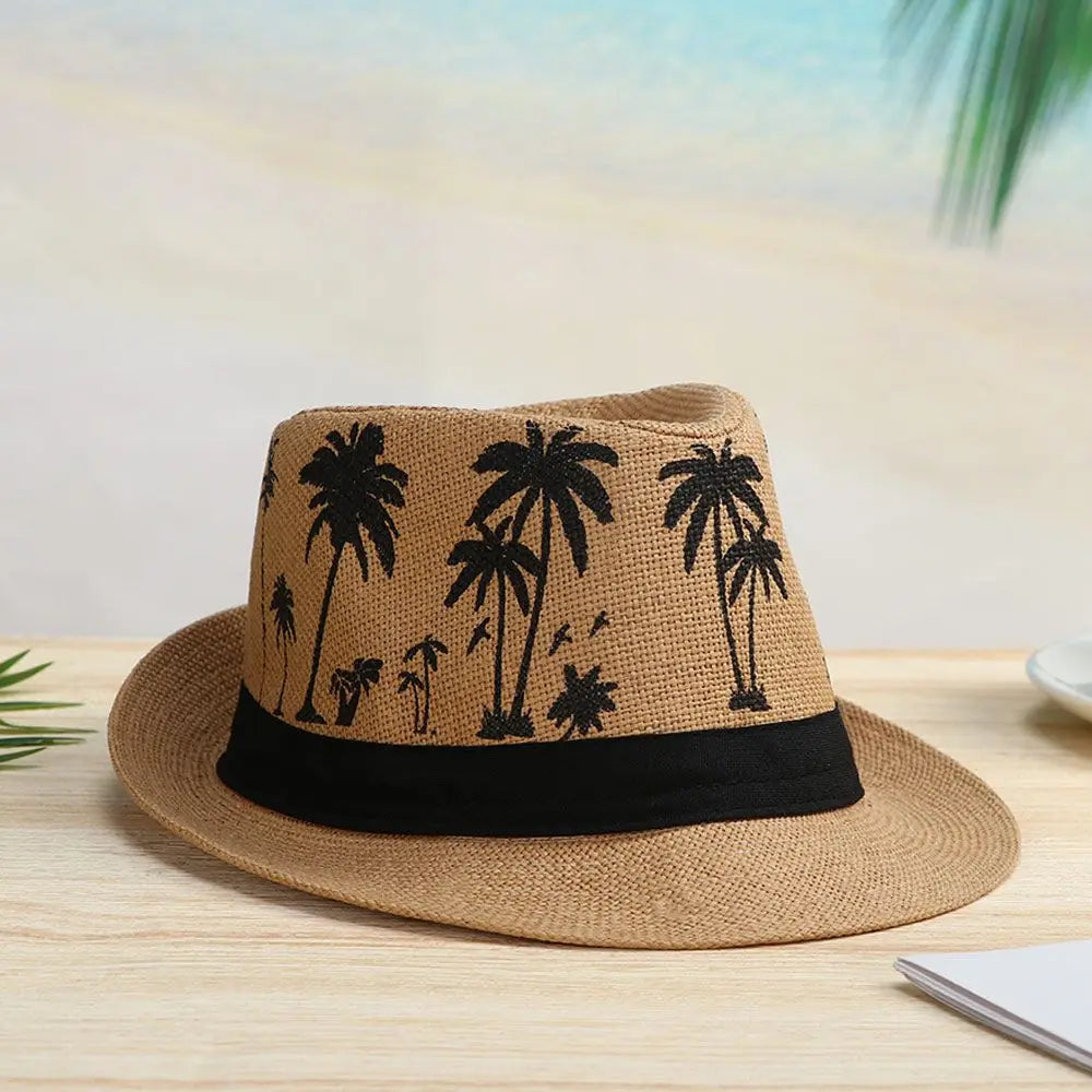 New Spring Summer Beach Cap Men Women Coconut Trees Pattern Top Hats Fedora Cap Jazz Hat Casual Fashion Sun Hat