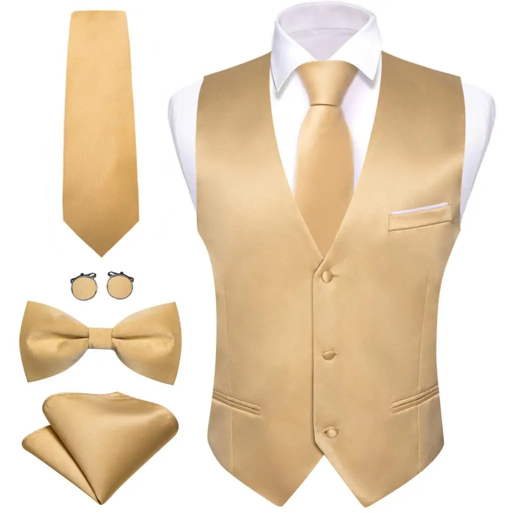 Elegant Silk Vest for Men Wedding Solid Gold Green Pink Purple Red Waistcoat Tie Bowtie Set Sleeveless Jacket Suit Barry Wang