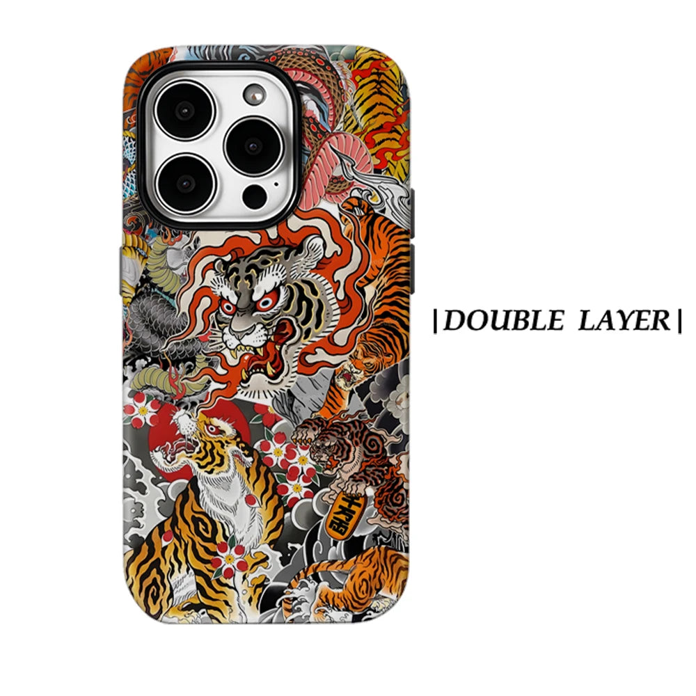 Japanese Tiger & Dragon Collage for Magnetic Phone Case for IPhone 17 16 15 14 13 Pro Max Plus Single Double-layer Tough Case