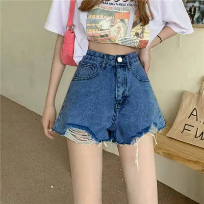 Black High-Waist A-Line Wide Leg Jeans Shorts for Women Summer 2026 Trendy Loose Fit Slimming Hot Pants Ladies Denim