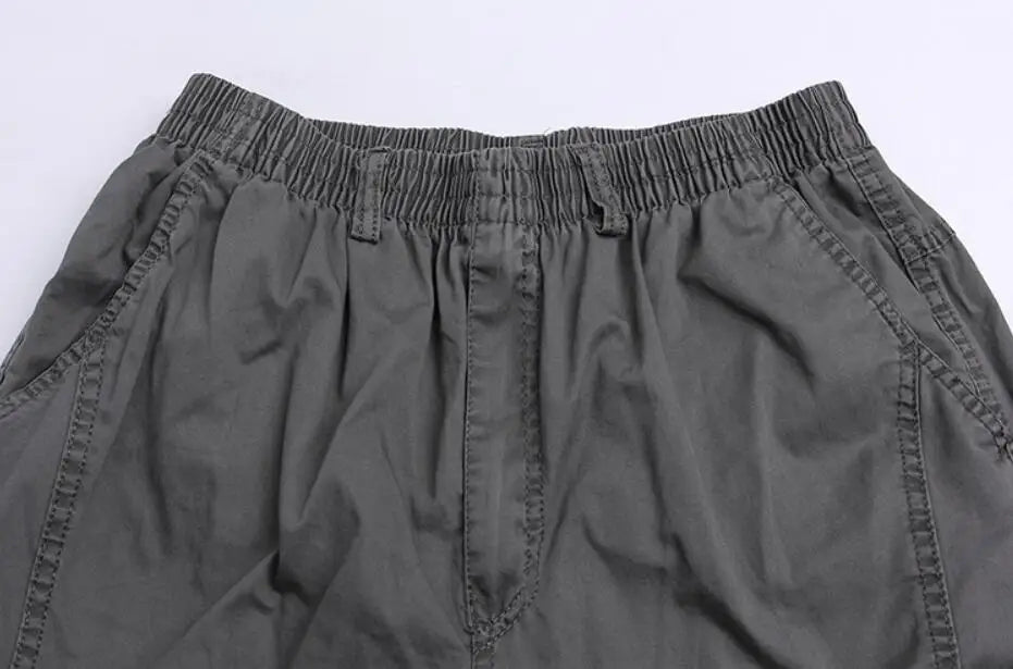 Spring Men cargo cotton pants pocket large size big 8XL 10XL 9XL 140KG loose out door casual safari style pants black 46 48 50