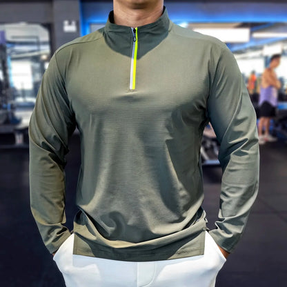 Stand-up Collar Sports Long-sleeved Men Autumn Outdoor Running Gym Fitness Training Clothes Elastic Quick-drying Breathable Top