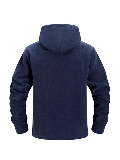 Men's Hiking Tactical Fleece Full Zip Hooded Jacket Multi-Zipper Pockets Design Autumn Winter Warm Outdoor Sports Coat for Men