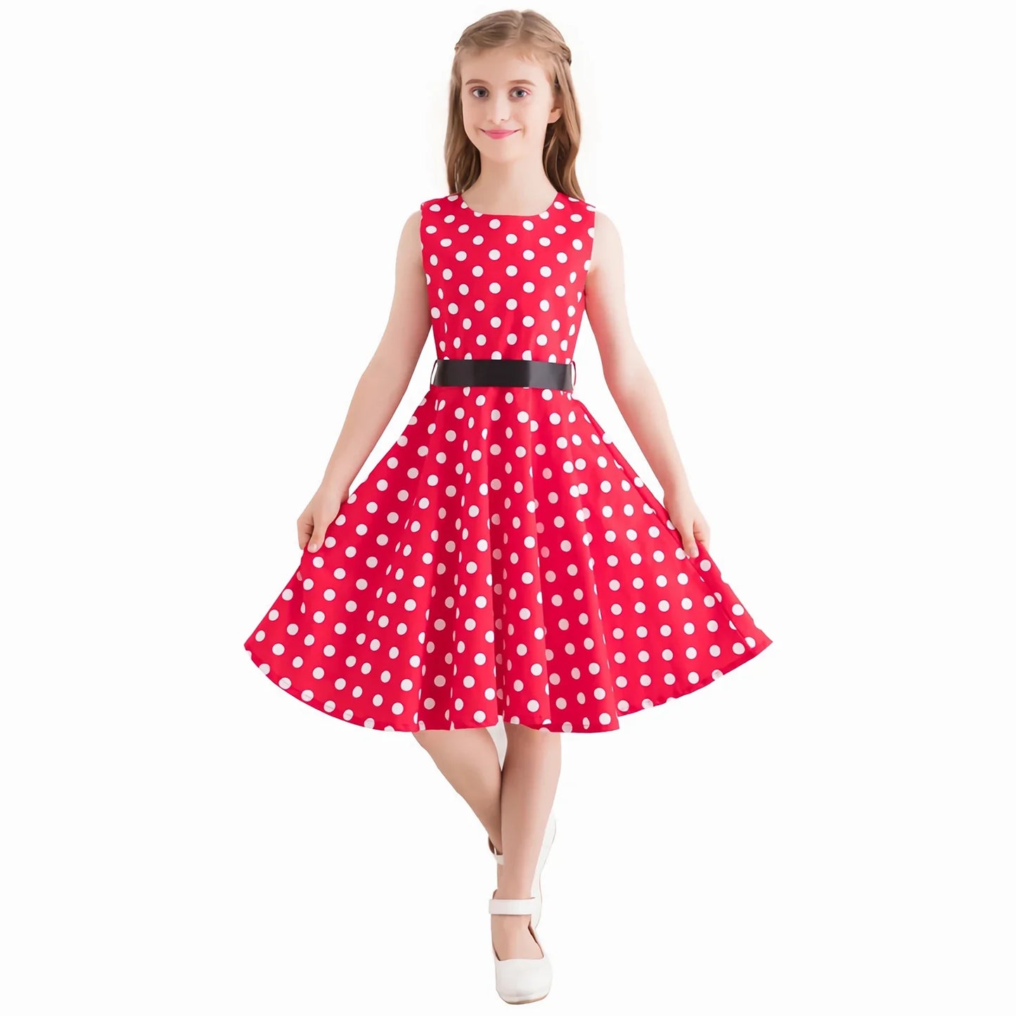 Girl's Retro Dress,Summer Princess Sleeveless Polka Dots Cotton Lightthin Romantic Floral 50s Vintage Dress Party Wedding Daliy