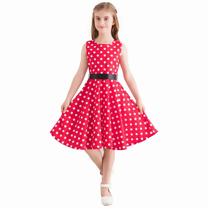 Girl's Retro Dress,Summer Princess Sleeveless Polka Dots Cotton Lightthin Romantic Floral 50s Vintage Dress Party Wedding Daliy