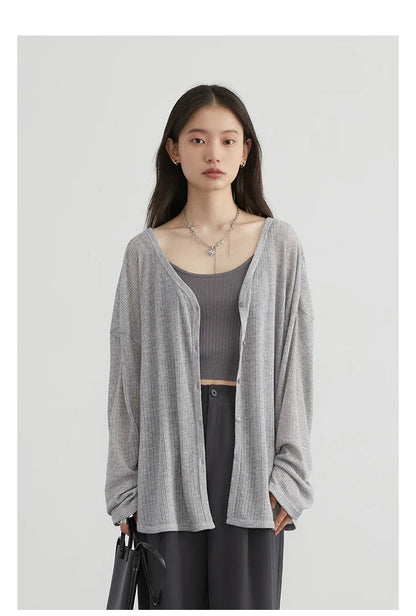 Women's Cardigan New V-neck Long Sleeved Female Shirt Female Jumpers Sun Protection Woman Top Spring Summer 2026