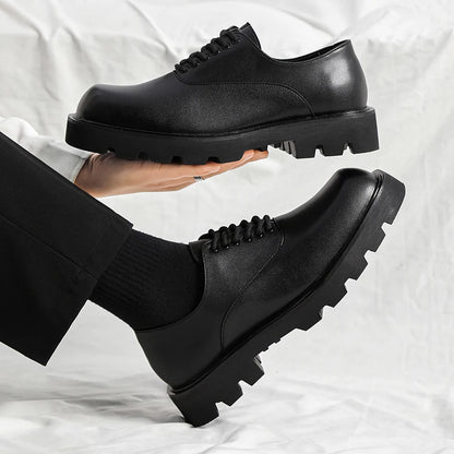 Trendy gentleman men's casual thick soled leather shoes Minimalist and versatile style Fashion Party Office Elevated Shoes