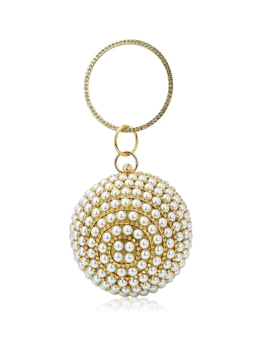 Round Pearl Clutch Purse Handbag Luxury Elegant Evening Bag Ring Handle For Women Bride Bridesmaid Wedding Party Handbag Purses