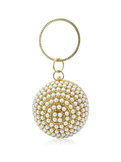 Round Pearl Clutch Purse Handbag Luxury Elegant Evening Bag Ring Handle For Women Bride Bridesmaid Wedding Party Handbag Purses