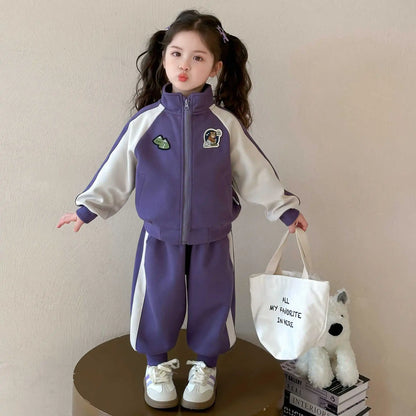 Summer Baby Girls Boys Cotton Leisure Contrast Zip Sweatshirt Jacket+Sweatpant Set School Kid 2PCS Tracksuit Child Outfit 2-12Yr