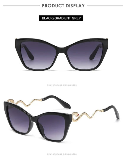 Fashion Large Frame Cat Eye Sunglasses Women Gradient Glasses Punk Color Block Design Sexy Ladies Metal Snake Eyeglasses