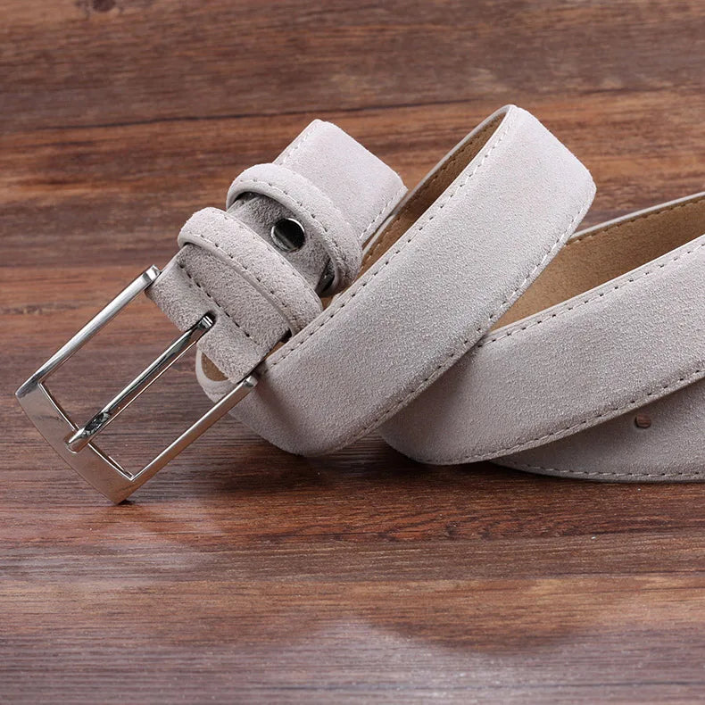 2025 Fashion Suede Belt Cow Genuine For Man And Lady With Oxford Fabric Strap Genuine Leather Luxury Pin Buckle Blue Belts