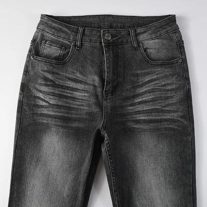 Men's Boot Cut Denim Jeans Gray Black High-Quality Cotton Pants Classic Slim Stretch Flared Trousers