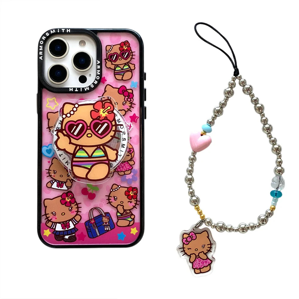 Y2K Hello Kitty Cute Cartoon Magnetic Phone Case For IPhone 12 13 14 15 16 17 Pro Max Protective Cover with Stand Fundas