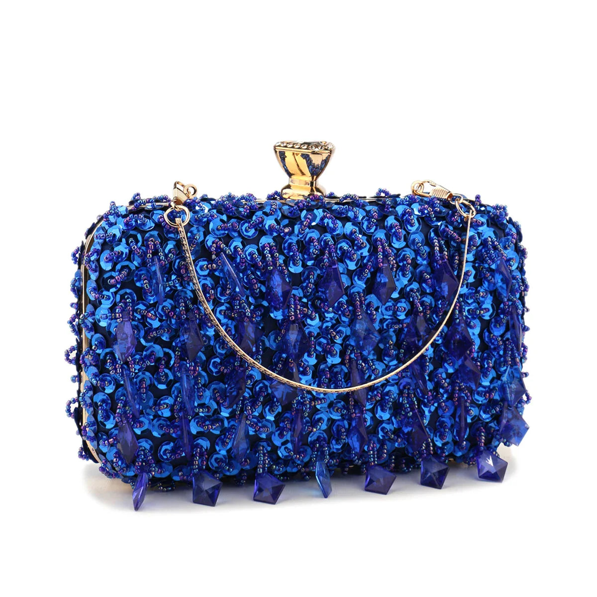 Glitter Party Dinner Evening Bags Purple Color Tassel Acrylic Clutch Bags Flap Fashion Metal Chain Diamonds Handbags Beading