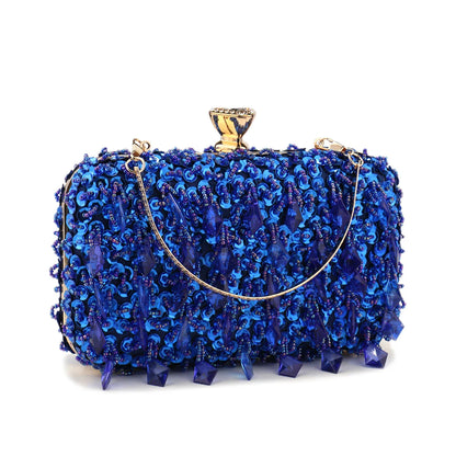 Glitter Party Dinner Evening Bags Purple Color Tassel Acrylic Clutch Bags Flap Fashion Metal Chain Diamonds Handbags Beading