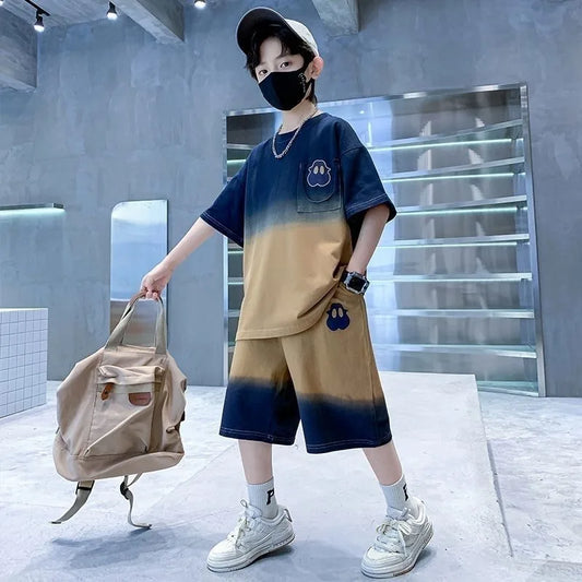 Gradient Sportswear Set 2025 New Children's Clothing Clothes for Cotton Boys Kids Sweatshirt Tracksuit Boy 8 10 Year Old Top
