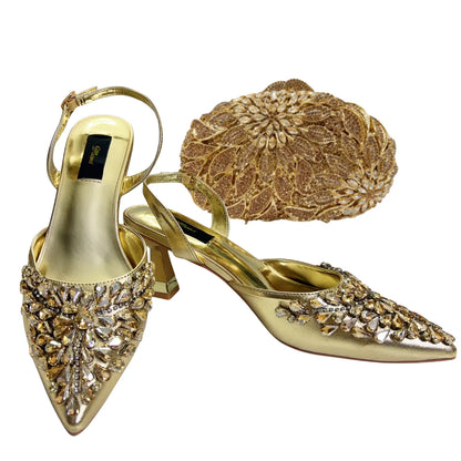 Women's Clutch Bag and Shoes Fairy Diamond High Heels Stylish Dress Shoes Pointed Toe Stiletto Heels Elegant Party Wedding Shoes