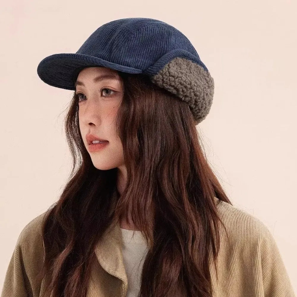 Versatile Retro Bomber Hats Fleece-Lined Warm Corduroy Caps Windproof Earflap Lei Feng Caps Autumn Winter Men Women Wear