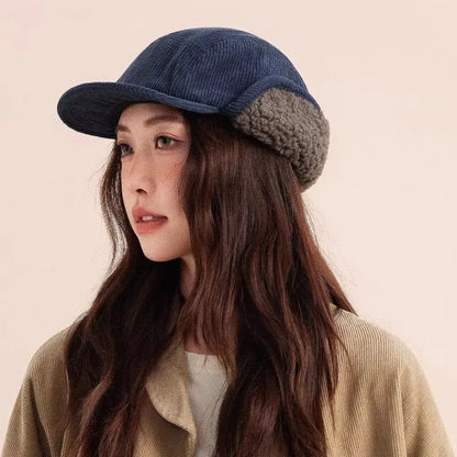 Versatile Retro Bomber Hats Fleece-Lined Warm Corduroy Caps Windproof Earflap Lei Feng Caps Autumn Winter Men Women Wear
